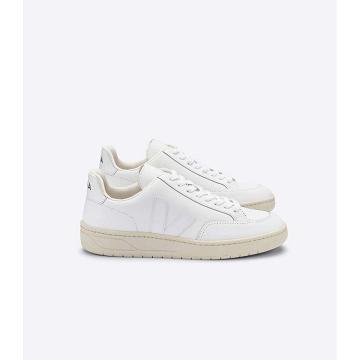 White Women's Veja V-12 LEATHER Sneakers | AU 674GSO